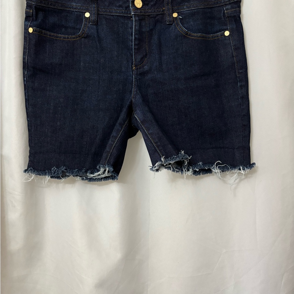 Tory Burch Dark Blue Frayed Hem Denim Jean Shorts
